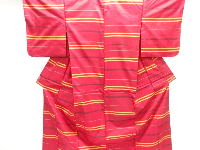 JAPANESE KIMONO / ANTIQUE ENSEMBLE KIMONO / SILK / OSHIMA TSUMUGI / WOVEN STRIPE